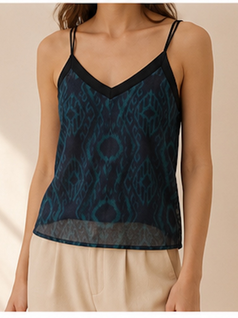 Dynamite Sheer Navy & Teal Strappy Cami Top XS Y2K Mesh Chiffon